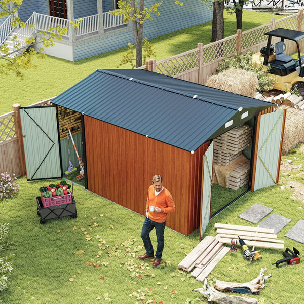English Elm Campcraft Galvanized Steel Outdoor Storage Shed with Triple Lockable Doors and Vents W1598S00036
