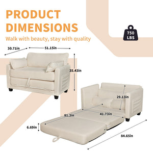 English Elm 2-in-1 Corduroy Loveseat Sleeper with Storage Converts for Living Room or Studio Beige W2715P409857