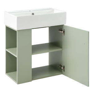 English Elm 21.6 Modern Floating Bathroom Vanity with Ceramic Basin, Wave Door, Rose Gold Handle, Space-Saving Green N729P170390F