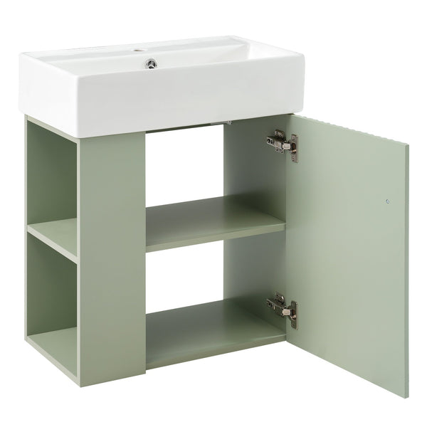 English Elm 21.6 Modern Floating Bathroom Vanity with Ceramic Basin, Wave Door, Rose Gold Handle, Space-Saving Green N729P170390F