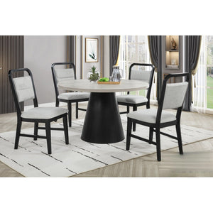English Elm Contemporary 5-Piece Dining Set - Solid Wood Round Table & 4 Gray Upholstered Chairs For Style & Comfort B011S01842