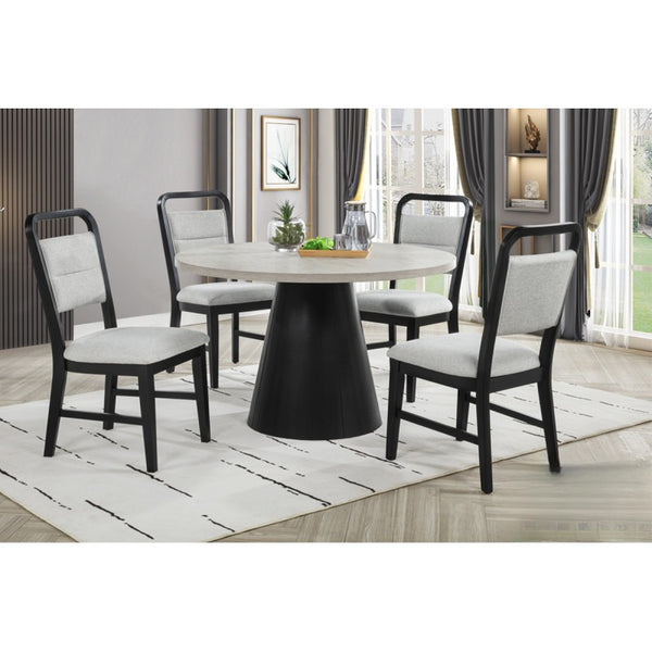 English Elm Contemporary 5-Piece Dining Set - Solid Wood Round Table & 4 Gray Upholstered Chairs For Style & Comfort B011S01842