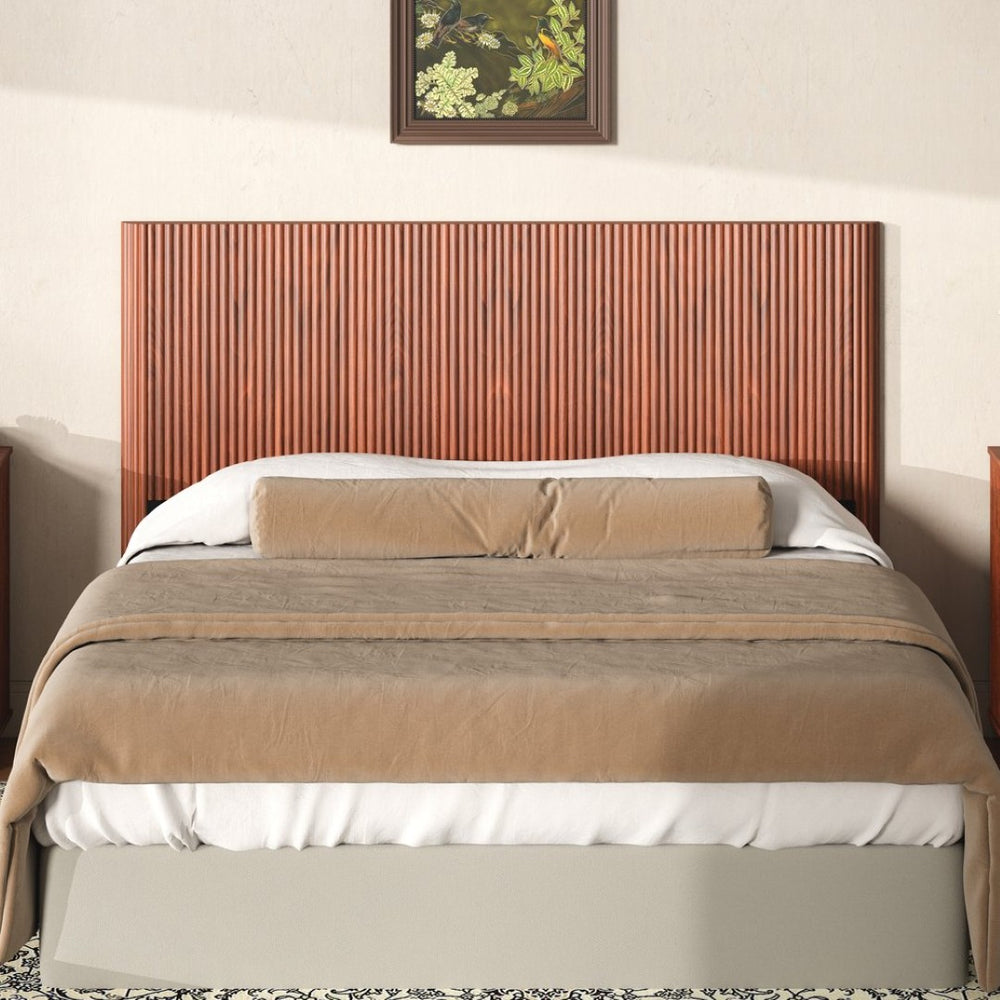 English Elm Modern Arched Corrugated Wood Queen Headboard Farmhouse Vintage Grain Bedroom Accent Walnut W1820P407908