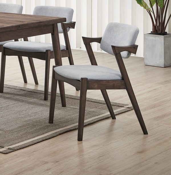 English Elm Modern 7pc Dining Set Ash Finish with Plush Upholstered Side Chairs Closed Back Comfort Design Walnut 34 L x 23 W x 11 H B011S01031