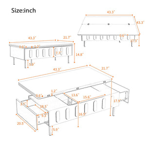 English Elm Vibe Haus Lift-Top Coffee Table: Multi-Functional Design With Hidden Storage & Drawers N724P292514B-GIGA