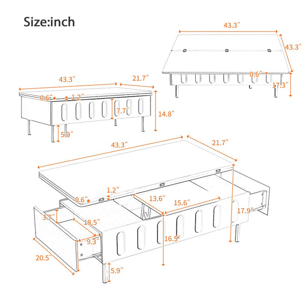 English Elm Vibe Haus Lift-Top Coffee Table: Multi-Functional Design With Hidden Storage & Drawers N724P292514B-GIGA