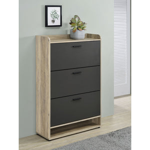 English Elm Kyla 3-Tier Engineered Wood Shoe Cabinet with Decorative Top Surface, Antique Pine Accents, Grey Finish B062P299909