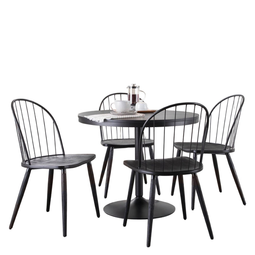 English Elm Dining Set with Black Metal Frames and Wood Seats for Industrial Loft Spaces B202S02202