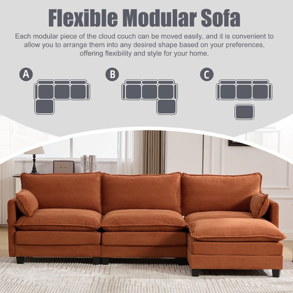English Elm United We Win Modular Corduroy Sectional with Ottoman Low Profile Living Room Couch Orange W1568S00258