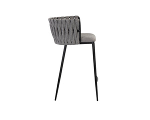 Sunpan Sarai Contemporary Barstool with Unique Weaved Backrest and Black Powder-Coated Steel Frame Belfast Koala Grey