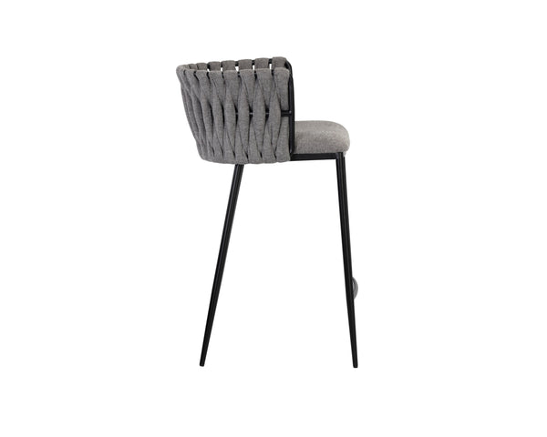 Sunpan Sarai Contemporary Barstool with Unique Weaved Backrest and Black Powder-Coated Steel Frame Belfast Koala Grey