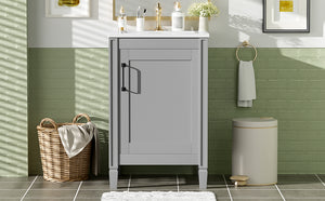 English Elm 20" Gray Bathroom Vanity with Ceramic Sink, Soft-Close Door, U-Shaped Adjustable Shelf & Door Storage Rack for Small Spaces N729P299364E
