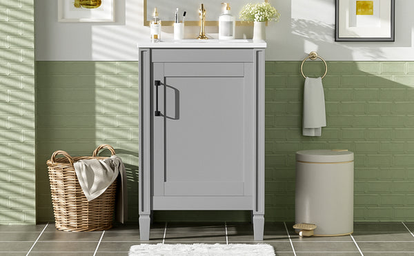 English Elm 20" Gray Bathroom Vanity with Ceramic Sink, Soft-Close Door, U-Shaped Adjustable Shelf & Door Storage Rack for Small Spaces N729P299364E