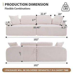 English Elm LY-024 Beige Compression Sofa 4-Seater Deep Seat Crochet Yarn Fabric Foam+Spring Breathable Comfort W2231S00014