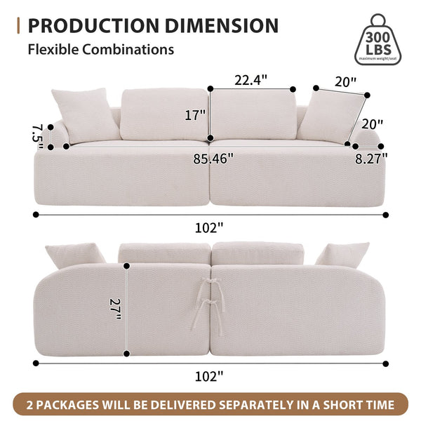 English Elm LY-024 Beige Compression Sofa 4-Seater Deep Seat Crochet Yarn Fabric Foam+Spring Breathable Comfort W2231S00014