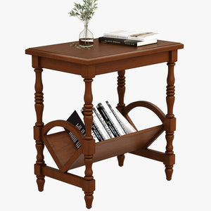 English Elm Classic Wooden Side Table with Magazine Rack and Birch Veneer, Rubberwood Legs, Elegant Storage Cherry W3137P270463