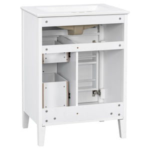 English Elm "24'' 24 Inch Glossy Freestanding Bathroom Vanity with Gold Hardware and Soft Close Storage White Rubberwood N725P448529K
