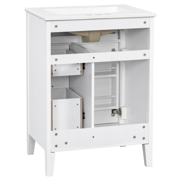 English Elm "24'' 24 Inch Glossy Freestanding Bathroom Vanity with Gold Hardware and Soft Close Storage White Rubberwood N725P448529K