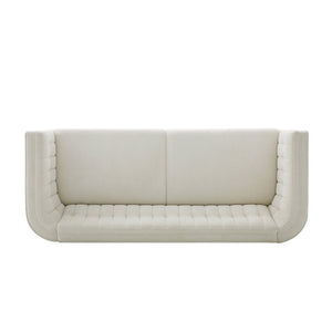 English Elm Modern Chenille Three Seater Sofa with Channel Tufted Back and Birch Wood Legs Beige N763S000100A