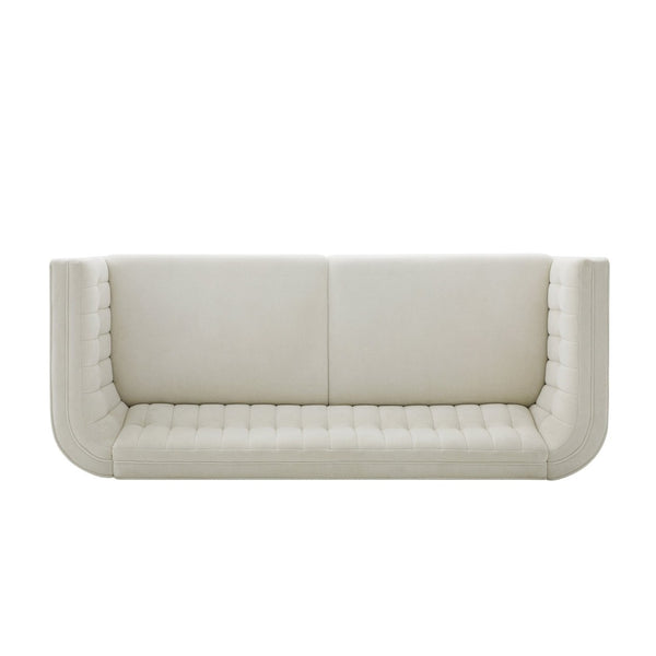 English Elm Modern Chenille Three Seater Sofa with Channel Tufted Back and Birch Wood Legs Beige N763S000100A