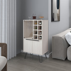 English Elm Bar Cabinet Gassville White Oak Finish with 8 Bottle Racks, Glass Rack & Spacious Lower Storage B092P228576