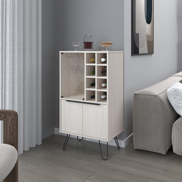 English Elm Bar Cabinet Gassville White Oak Finish with 8 Bottle Racks, Glass Rack & Spacious Lower Storage B092P228576