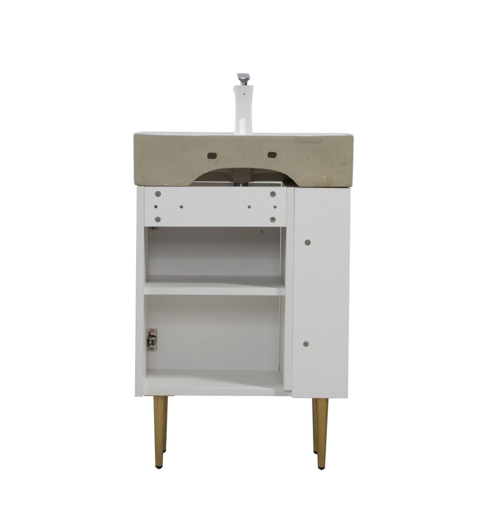 English Elm 21.6" White Vanity Base Open Shelf Golden Hardware Soft Close Bathroom Storage W1920P385637