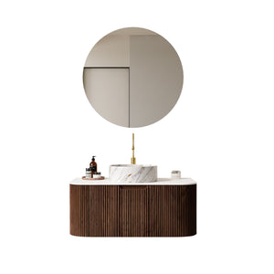 English Elm Dina 36" Elegant Wall-Mounted Bathroom Vanity With Unique Stone Pattern Basin & Dark Walnut Storage W2615S00496