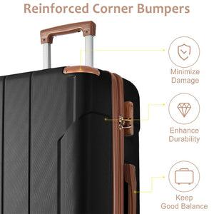 English Elm Luggage Set 3 Piece Abs Hard Shell Expandable Suitcase with Tsa Lock Spinner Wheels Black Brown N730P296584A