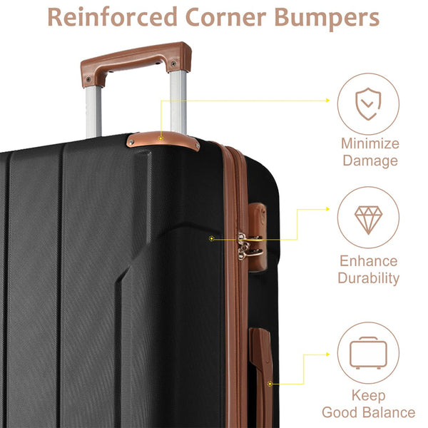 English Elm Luggage Set 3 Piece Abs Hard Shell Expandable Suitcase with Tsa Lock Spinner Wheels Black Brown N730P296584A