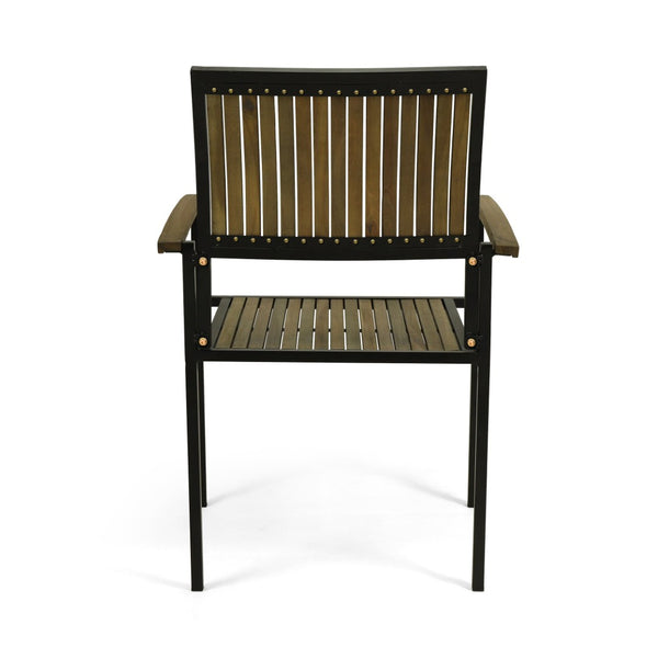 English Elm 7 Piece Outdoor Acacia Wood Dining Set Seats Six with Iron Hairpin Legs Patio N762S000031AAE