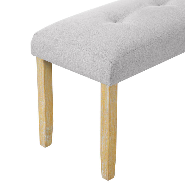 English Elm Upholstered Tufted Bench with LVL Rubber Wood Legs, Mid-Century Modern End of Bed Seating, 250lb Capacity Beige+Natural N752P294997D