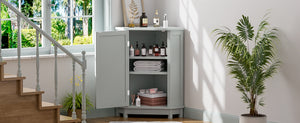 English Elm Grey Triangle Corner Bathroom Cabinet with Adjustable Shelves, MDF Storage Unit for Towels & Supplies (31.5"L x 20.28"W) N725P172615E
