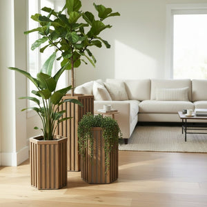 English Elm Hexagon Tall Column Planter Lightweight Aluminum Powder Coat Finish for Patio Entryway Chestnut B2755P462194