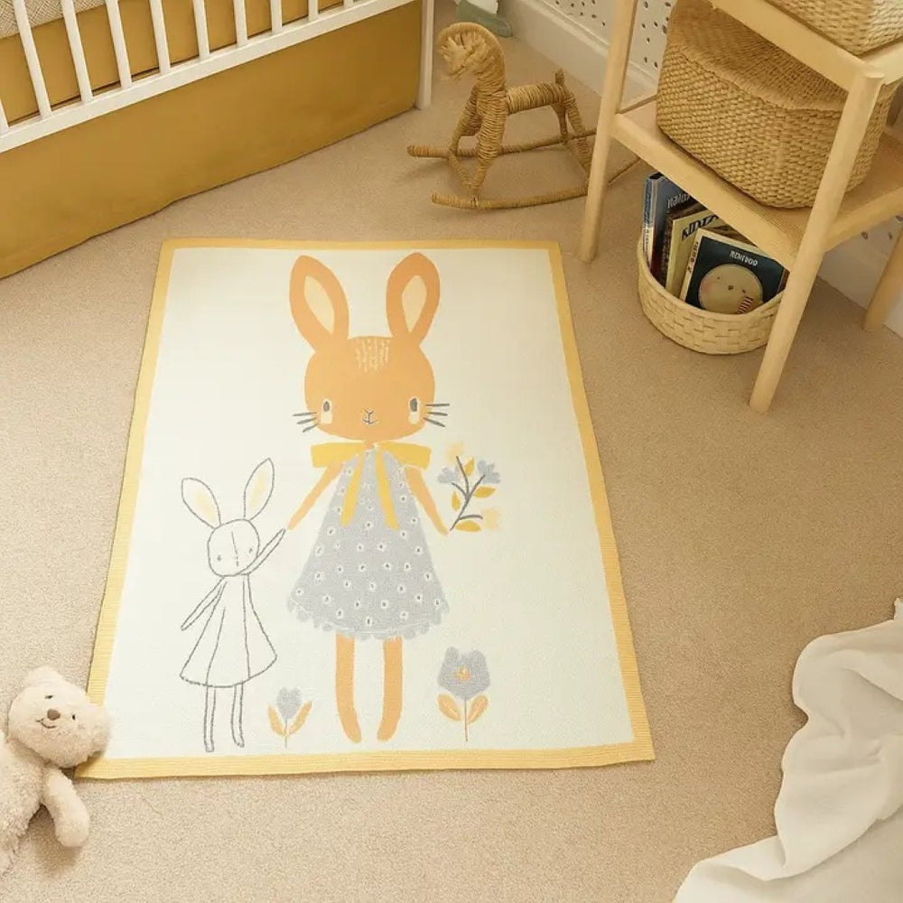 English Elm Cotton Playmat Whimsical Bunny Motif Cushioned Surface for Nursery and Playroom B346P400425