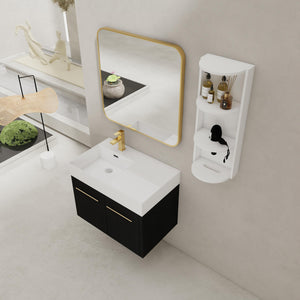 English Elm 30 Inch Wall-Mounted Bathroom Vanity Set With Left Basin Sink, Storage Rack & Modern Design W999S00368