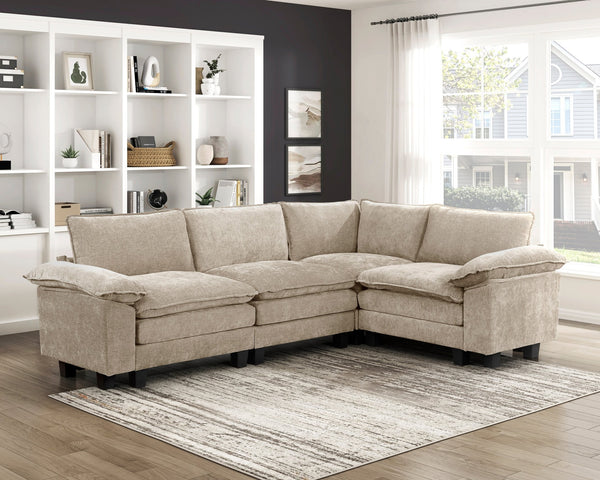 English Elm Modern Modular 4-Piece Sectional Sofa – Plush Comfort In Soft Taupe Chenille For Stylish Living Rooms B011S01807