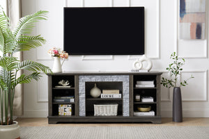 English Elm Mantel Stone TV Media Stand with Faux Stacked Stone Surround, Modern Console with Ample Storage and Cable Management for TVs up to 65" Grey W1758P187683