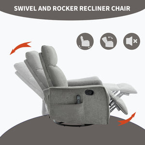English Elm Heat Massage Rocker Swivel Recliner Fabric Chair with Lumbar Therapy for Living Room Grey W1803P362293