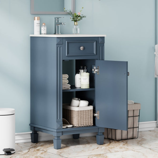English Elm 18-inch French Country Freestanding Bathroom Vanity Rubberwood Cabinet with Ceramic Sink Blue N710P371187C