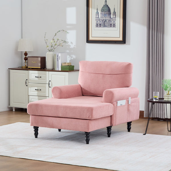English Elm Modern Chenille Fabric Recliner Chaise Lounge Sofa with High-Resilience Foam, 550LB Capacity, Cozy Plush Backrest and Armrests for Living Room Relaxation Pink W395P371343