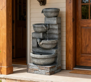 English Elm Garden Fountain 4 Tier Cascading Resin Bowls with Led Lights for Patio Decor T3971P421192