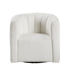 English Elm Modern Swivel Chair with Ottoman in Bouclé Fabric, Solid Wood Frame, Cozy Curved Design for Living Rooms White 32 L x 31 W x 31.25 H B011P281847