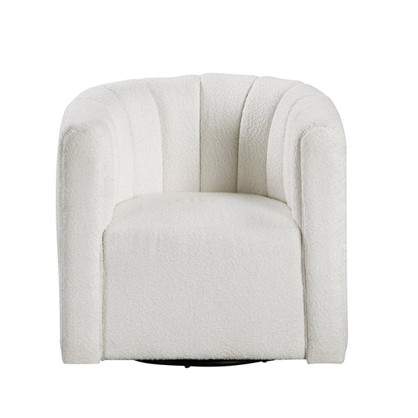 English Elm Modern Swivel Chair with Ottoman in Bouclé Fabric, Solid Wood Frame, Cozy Curved Design for Living Rooms White 32 L x 31 W x 31.25 H B011P281847