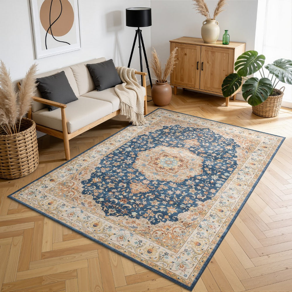 English Elm Premier Navy Traditional Patterned Low Pile Area Rug for Living Room or Entryway B186P479375