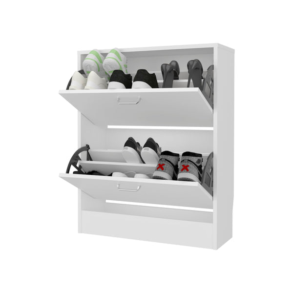 English Elm White Slim Shoe Cabinet with 2 Tilt-Out Doors — Space-Saving White Storage Rack for Narrow Entryways and Modern Décor B062P380071