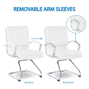 OSP Home Furnishings Guest Faux Leather Office Chair with Chrome Sled Base and Ergonomic Lumbar Support White SPX23595C-U11