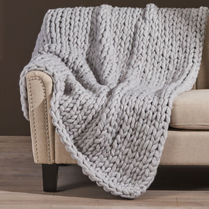 English Elm Christopher Knight Home® - THROW Chunky Knit Acrylic Throw Blanket 50x60 | Double-Sided Braided Pattern, Plush Cozy Texture Silver 61664.00