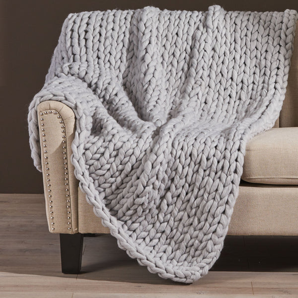 English Elm Christopher Knight Home® - THROW Chunky Knit Acrylic Throw Blanket 50x60 | Double-Sided Braided Pattern, Plush Cozy Texture Silver 61664.00