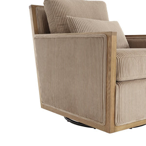 English Elm Corduroy Swivel Barrel Chair with Plush Foam Cushion, 360° Metal Base, Durable Hardwood Frame, Cozy Sitting Experience Camel W395P209394